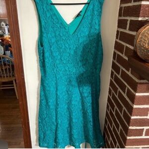 Lane Bryant Size 24 Teal Double V Lace Sleeveless Fit and Flair Dress